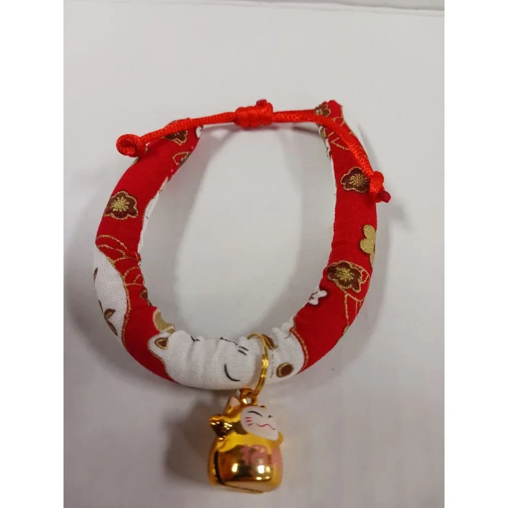 Pet Collar Japanese Style Handmade with Bell Flower Print Adjustable Necklace Co